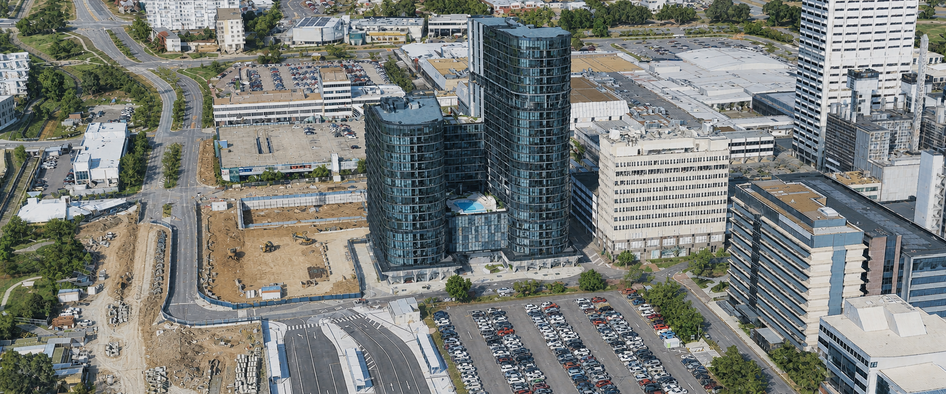 Panoramic view of Grand Central Towers, Woden Bus Interchange and Westfield Woden